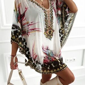 Chic Bohemian Swim Cover-Up with Multicolor Design EUC
